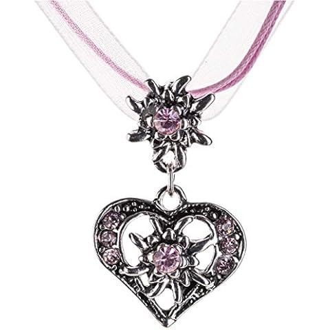 Trachtenkette elegantes Herz mit Strass und Edelweiss Anhänger Trachtenschmuck Kette Cover
