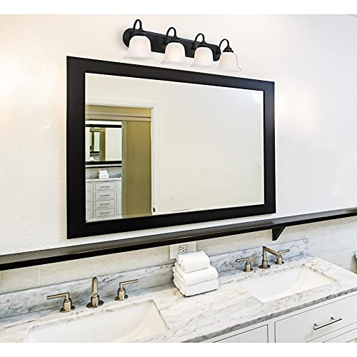 Image of Westinghouse 6117100 Harwell Traditional Four-Light Indoor Vanity Light Fixture, Matte Black Finish, White Opal Glass