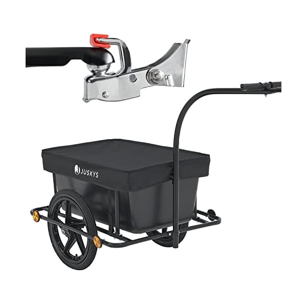 Juskys Fahrradanhänger 90 Liter - Lastenanhänger mit Kupplung, Deichsel — Anhänger für Fahrrad 40/80 kg Zuladung - Transportanhänger mit Schutzplane