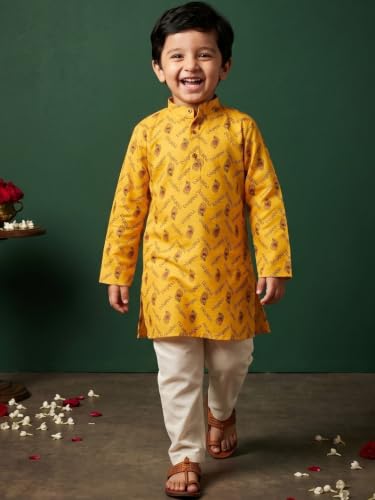 Image of AJ DEZINES Boys Cotton Full Sleeve Letter Printed Kurta Pajama Set for Kids - Ethnic wear | Special Occasion & Traditional Outfit |Boys Kurta Set - Regular Fit