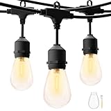 ZOTOYI Outdoor String Lights Mains Powered LED, 50FT S14 Waterproof IP65 Festoon Lights Outdoor with 15+1 Plastic Bulbs, Heavy Duty Garden Lights for Indoor Backyard Patio Pergola, 2700K