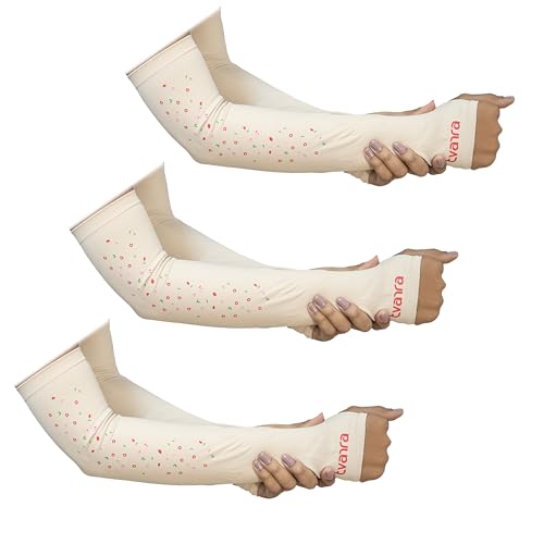 Image of TVARRA Anti-Tan Fingerless Arm Sleeves for Women|UV Protection Hand Cover Sleeves for Bike Riding, Running & Outdoor Use,Dust & Summer Protection Arm Sleeves for Girls (Petals Design)