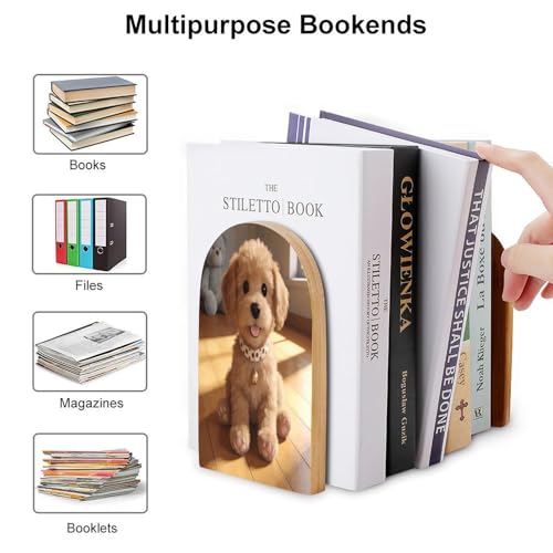 Organizador de libros resistente para evitar caídas en estanterías, sujetalibros de madera 4