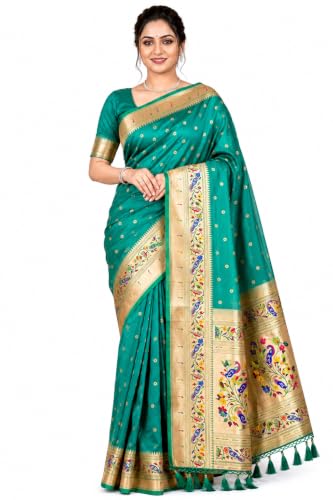 OWLSKY, SASSY & STYLO Soft Paithani Silk Saree for Women with Zari Bindi Design Meenakari Peacock Pallu Munia