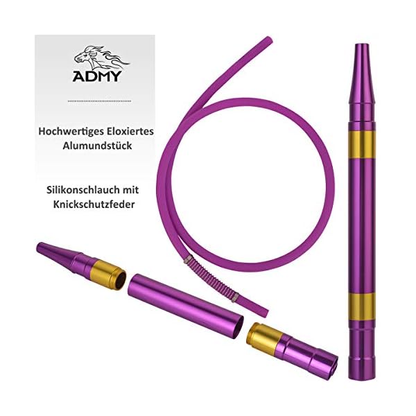 ADMY Mini Shisha Set, Hookah to go 45cm Aluminium + LED Licht | Kleine Wasserpfeife | Shisha Komplettset mit Edelstahl… – Bild 7
