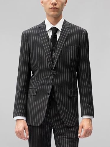 Pinstripe Suit for Men 3 Piece Regular Slim Fit Business Casual Formal Suit Lapel Blazer Pants Vest Set ALV083