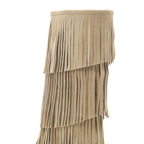 MAVMAX Fringe Knee High Cowgirl Boots Suede Tassel Kitten Heel Boots Western Pointed Toe Boot for Women3