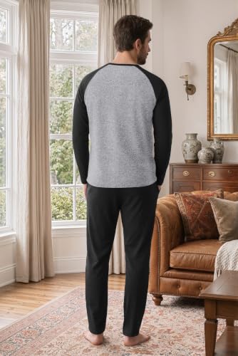 Ekouaer Mens Pajama Set Long Sleeve PJs Lightweight Sleepwear with Pockets - image 5