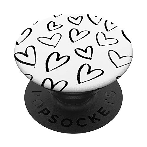 Vintage Cute Black Minimalist Heart Doodle Drawing on White PopSockets Swappable PopGrip