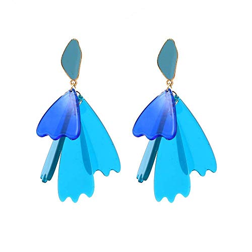 Pendientes Elegantes para Mujer, Pendientes con Forma de Gota, línea de Oreja, Pendientes de Flores con Placa de Acetato de Varias Piezas, exagerados en Azul, Europeo y Americano