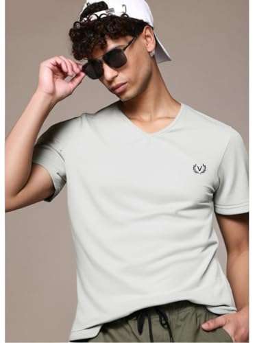 Image of Mack Jonney Regular Solid Cotton Blend V Neck T Shirt for Men