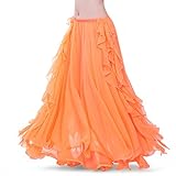 ROYAL SMEELA Women's Belly Dance Chiffon Skirt ATS Voile Maxi Full Dress Bellydance Skirts Orange One Size
