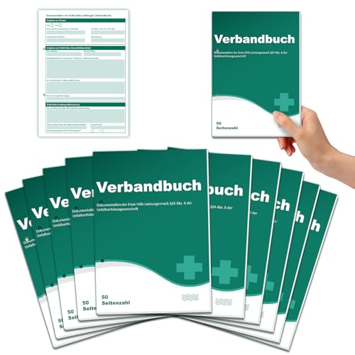 BEIMEIII 10 Stück Verbandbuch A5 Erste Hilfe Meldeblock 500 Seitenzahl Gelocht Verbandbuch Kita für Betriebe 2025 Verbandbuch Abreißblock Heraustrennbare Seiten Unfallbuch für Gewerbe Arbeit Büro