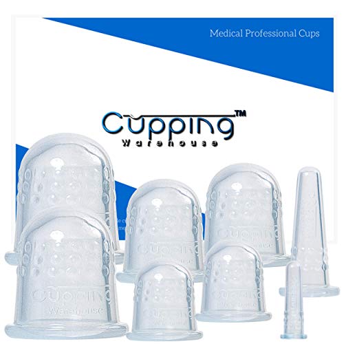 Cupping Warehouse TM GRIP Classic 8 Silicone Cupping Therapy Sets for Professional and Home Use Chinese Silicone Massage Cups with Face and Body Decompression Anti Slip Suction Cups