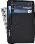 Real Leather Slim Minimalist Wallet for Men and Women -RFID Blocking Front Pocket Thin Credit Card Holder Stylish Wallets (Ebony)