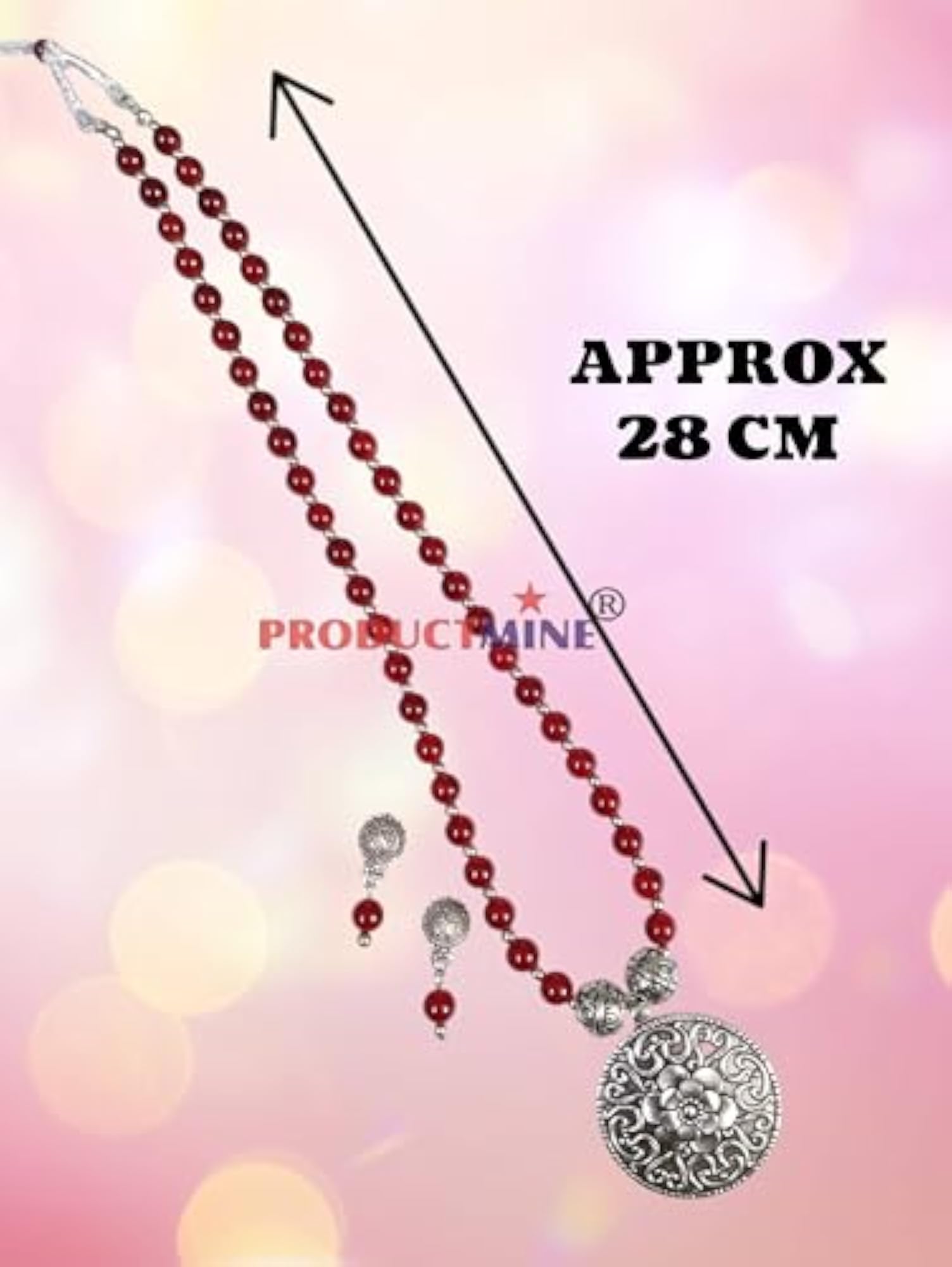 Women's Ethnic Big Pendant Artificial Oxidized Necklace Set, Maroon