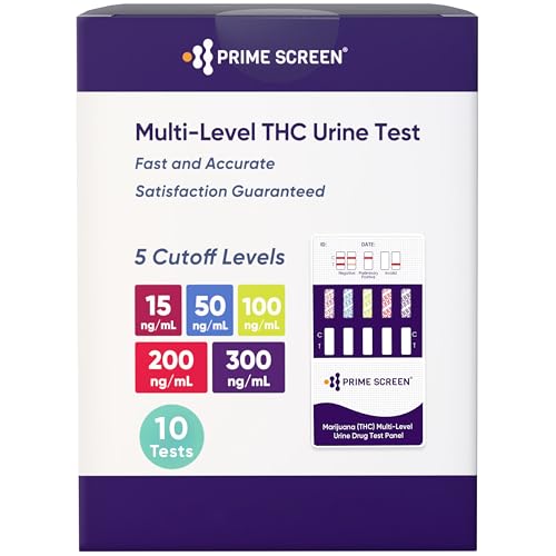 Prime Screen Multi Level Marijuana(THC) Urine Test Kit. Highly Sensitive THC 5 Level Drug Test Kit. Detects at 15 ng/mL,50 ng/mL,100 ng/mL, 200 ng/mL and 300 ng/mL,Rapid Result Within 5 mins [10 Pack]