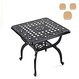 Mandolin Outdoor Patio,Rust -Resistant Cast Aluminum Side Table,Weather Resistant End Table，Coffee Table， Perfect for Patio, Backyard Or Garden. W 20.8' X H18.5(Aluminum Square, Black)