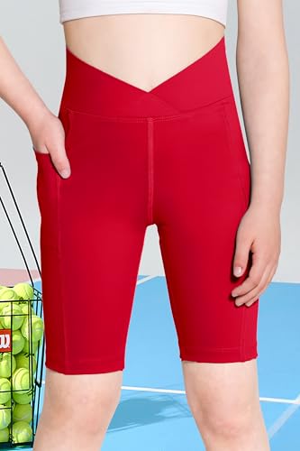 Girls High Waisted Athletic Shorts with Pockets Leggings Biker Running Dance Yoga Gymnastics Workout Shorts2