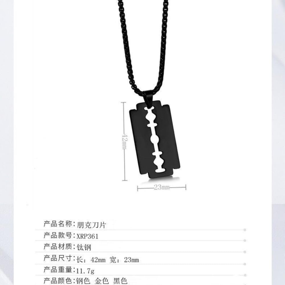 Mens Stainless Steel Razor Blade Model Dog Tag Pendant Hip Hop Necklace 24" Chain