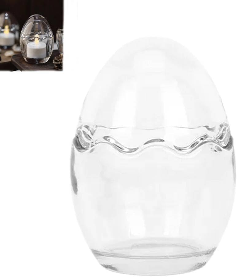 Eggs Shape Clear Glass Candle Stand Cup,Easter Eggs Shape Glass Storage Jars with Lid,Eggs Shell Dessert Cup,Funny Egg Shape Yogurt Containers,Easter Decorations Table Candy Holder,for Yogurt Milk