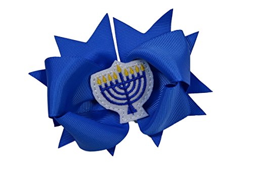 Jewish Holiday Hanukah Girls 4.5 Inch Grosgrain Hair Bow (Menorah)