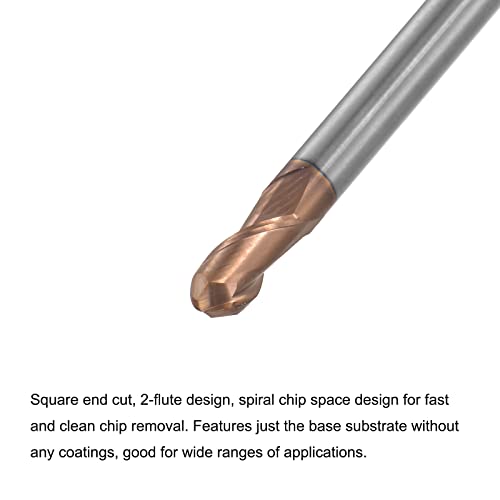 Image of uxcell Ball Nose End Mill 2mm Tip Radius Solid Carbide AlTiSin Coated CNC Router Bits 2 Flute Spiral Milling Cutter HRC55 with 4mm Shank 75mm (3-inch) Length