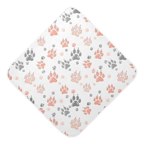 Kigai Baby Hooded Towel Absorbent Baby Bath Shower Towel with Hood for Newborn Boys Girls Babies Infant Toddler (Paw Prints 30 x 30 in)