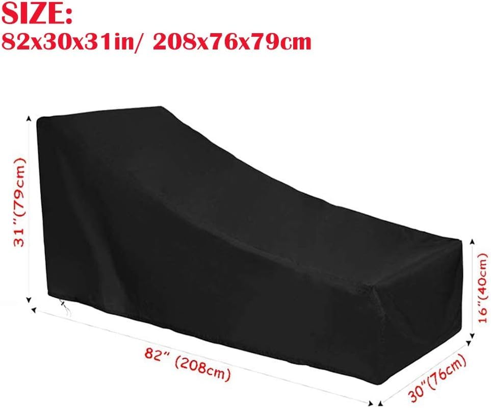 UCARE Chaise Lounge Chair Cover Black 82x30x31in Waterproof Dust-Proof Patio Chaise Lounge Covers Protection for Garden Yard Outdoor Furniture Recliner Cover (1)