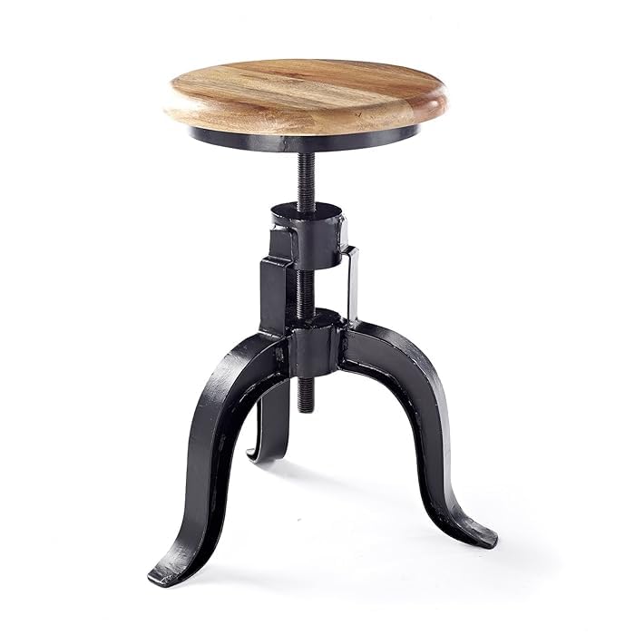MLX Home Solid Wood Bar Stool Metal Leg Natural Finish for Home, Kitchen, Bar,Outdoor,Garden - Adjustable Height 46-64 cm-image-46