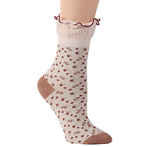 Image of KitNSox Funcat Women's Lace Ruffle Frilly Colorful Floral Cotton Casual Novelty Ankle Socks 4 /5 /6 Pairs