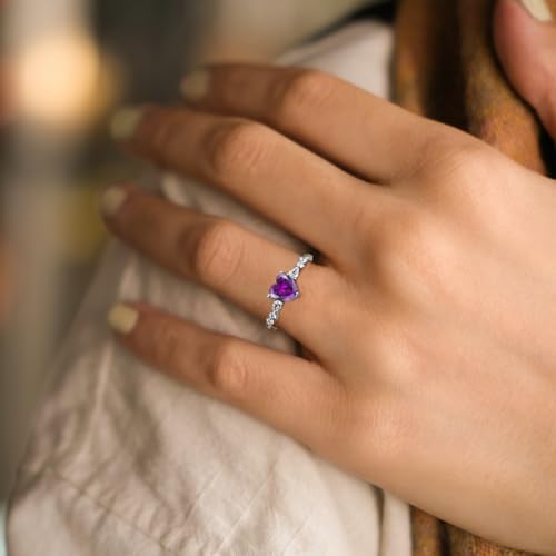 STARCHENIE Heart Ring for Women 925 Sterling Silver Heart Birthtone Engagement Wedding Promise Ring for her Size 5-103