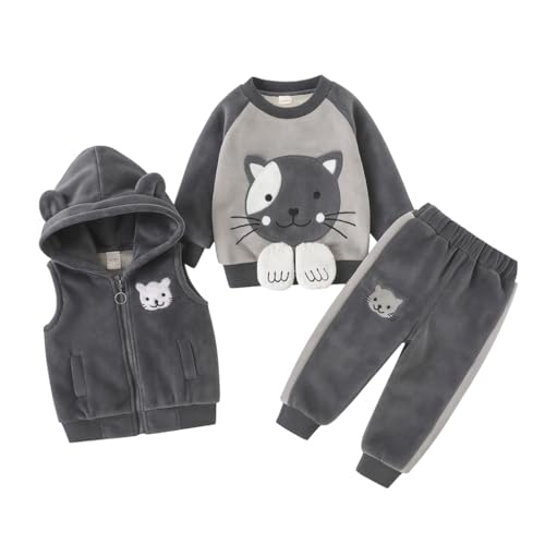 Image of Bold N Elegant Unisex Kids Fur Printed 3D Reindeer Cartoon Thick Winter Warm T-Shirt Pant With Hood Jacket 3 Pc Clothing Set