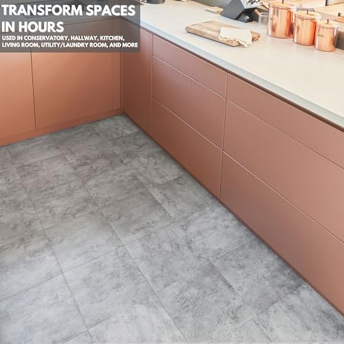 Vinyl Floor Tiles Self Adhesive - 30 Pack to Cover 30 sqf (2.79 sqm) | Each Sticker Tile Size 12x12In (30.5 x 30.5cm) - Peel and Stick Vinyl Floor Tiles | Grey Granite Effect