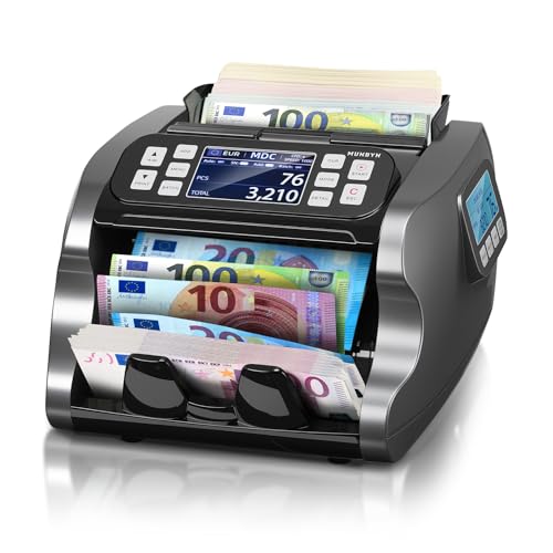 MUNBYN IMC22 Contador de bilhetes, deteção de bilhetes falsos UV/MG/IR/MT para EUros/dólares, modos de adicionar / lote/valor, ecrã LED externo, proteção de 2 anos