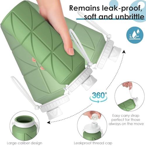 Image of Silicone Water Bottle 600 ml | Foldable Leak Proof Travel Bottle | BPA Free Reusable Drinking Bottle for Gym, Trekking, Camping & Outdoor Use (GREEN)