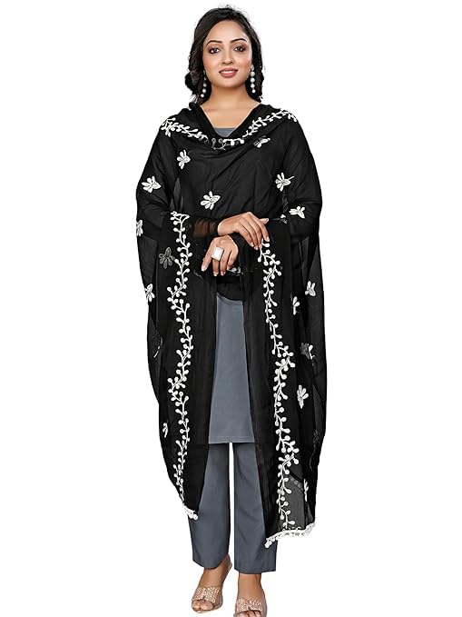 Women's Chiffon Phulkari Floral Dupatta with Lace Border – Soft & Lightweight3