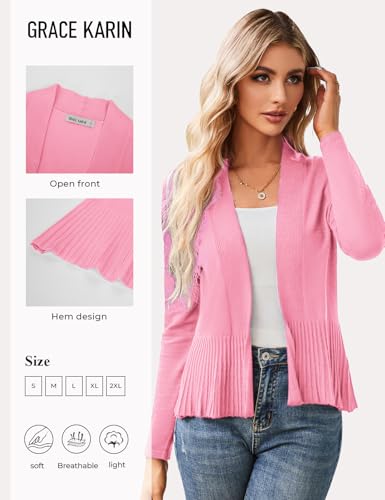 Image of GRACE KARIN Women's Lightweight Peplum Cardigan Sweaters Open Front Cropped Cardigan Long Sleeve Trendy Summer Knit Tops