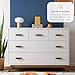 dadada Soho 5-Drawer Dresser for Nursery and Bedroom - Modern Design, Large Storage, Baby-Safe Finish, Soft Close Drawers, Anti-Tip Safety, Sturdy Legs & Solid Wood Handles, 47” Wide (White+Walnut)
