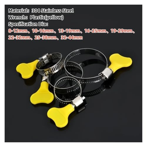Abrazadera de manguera ajustable de acero inoxidable 304 con mariposa amarilla para tubos 3