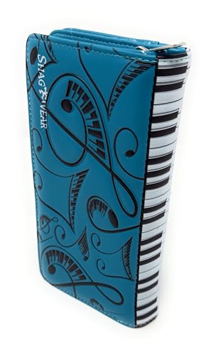 Shag Wear Play That Funky Music Large Piano Wallet for Women and Teen Girls Vegan Faux Leather Teal 7"2