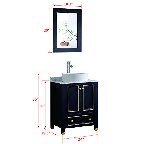 Homecart QV335BG 24 Inch Black Bathroom Vanity Sink Combo Modern Painted Bathroom Vanity Cabinet With Marble Countertop thumb #1