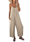 Dokotoo Women's Loose Jumpsuits for Women Adjustable Spaghetti Strap Stretchy Wide Leg Solid One Piece Sleeveless Long Pant Romper Jumpsuit with Pockets Apricot Medium