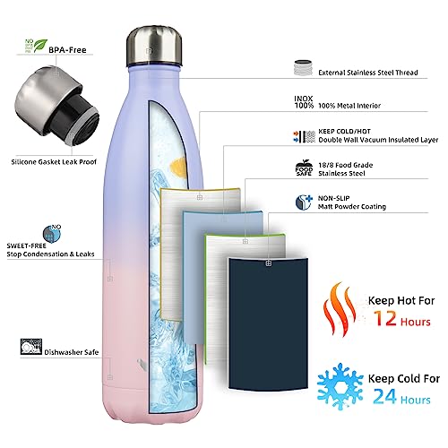 Image of Konokyo Insulated Water Bottles,25 oz Double Wall Stainless Steel Vacumm Metal Flask for Sports Travel,Pastel Sunset
