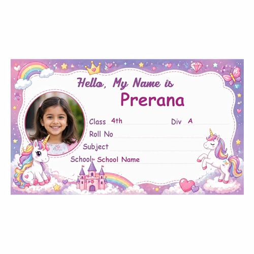 Image of Personalized Name Labels for Kids | Custom Photo Name Stickers for School Books, Notebooks | Waterproof Self Adhesive Book Labels (30 Pcs) | Name, Class, Div, School | 3.5 x 2 Inch (GDS-2)