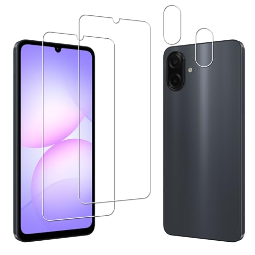 HKKAIS Pacote com 2 + 2 películas de vidro temperado para Samsung Galaxy A07 5G 2025, 2 unidades com protetor de lente de câmera, pacote com 2