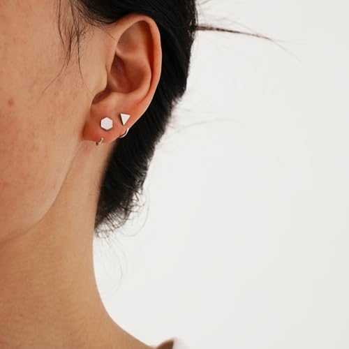Image of CHIC & ARTSY 925 Sterling Silver Half Hoop Earrings for Women, Small Huggie Hoops Set with Ball Bar Star Moon Cross & Pearl, Lightweight Comfort Fit Everyday & Sleep Earrings