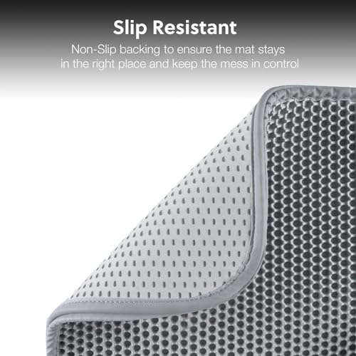 Image of Cat Litter Mat 12 in x 12 in Double Layer Open Edge Design, Waterproof Urine Proof Trapping, EVA Material, Durable, Washable, for Litter Box and Tray (Grey)