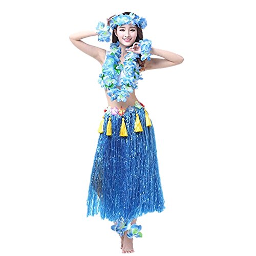 Prettycos Hawaiano Hula Vestido Falda Hierba Guirnaldas de Flores Accesorios de Playa Dance Costume Disfraces Azul