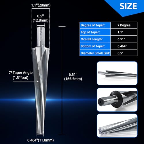 Znximer 7 DEGREE BALL JOINT TAPERED REAMER Tie Rod For 1-1/2 Inch Per Foot Tapered Ball Joint Reamer Made Of 6542 High-Speed Tool Steel, Reamer Drill Bit Universal Reamer Tool Pipe Reamer thumb #1